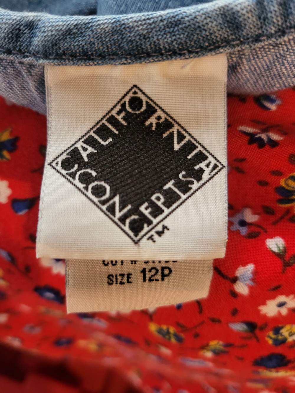 California Concepts Denim Floral Midi Sundress Size 12P Petite Cottagecore - Picture 5 of 6
